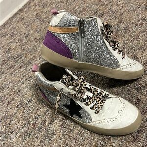 Kids Golden Goose Silver Glitter High-Top Sneakers size 4